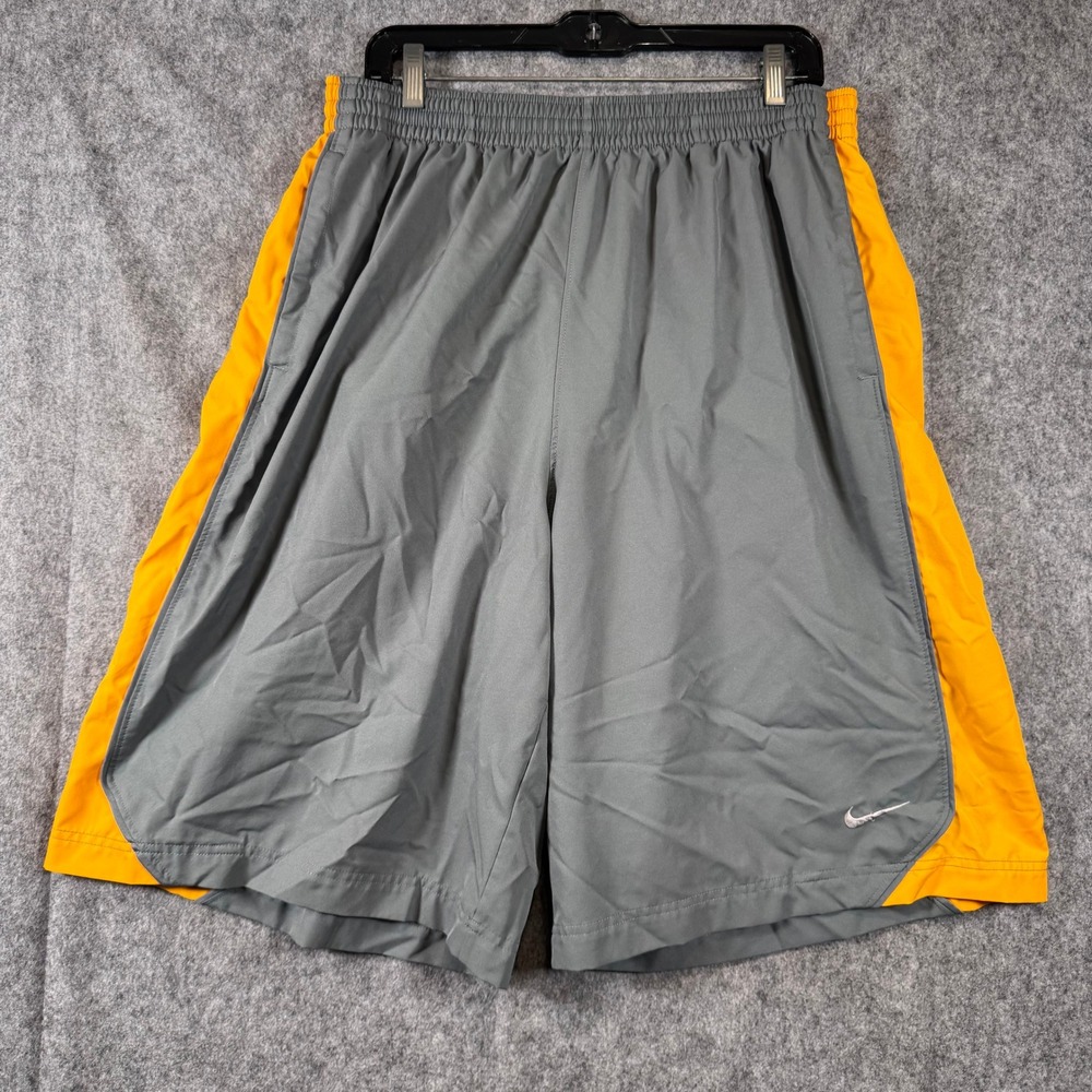 Nike Shorts Mens XXL Dri-FIT Activewear Y2K Gym Sports Basketball Grey yellow